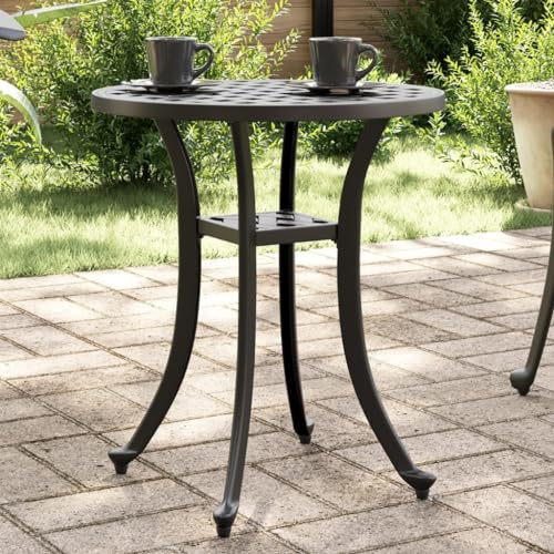 Runheo Gartentisch Schwarz Aluminiumguss Ø48x53 cm wetterfester Balkontisch Beistelltisch Loungetisch für Outdoor Terrasse Veranda Camping mit stabilem Metallgestell und attraktivem Design