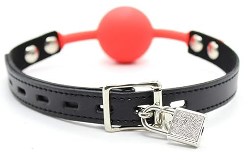 Hisionlee BDSM Bouth Gag Ball Interchange - Bola de silicona con llave de bloqueo, color rojo