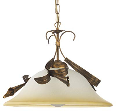 ONLI - Lampada a sospensione Lucrezia in metallo marrone spennellato oro e vetro bianco sfumato ambra