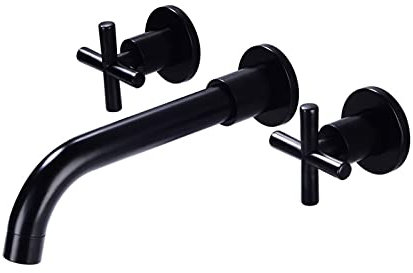 Copper Concealed, Bathroom Sink Taps, Mixer, Double Lever, Wall Mounted Bath taps, Three Holes, Basin taps hot and Cold, Basin Mixer taps Bathroom, Black_Siamese