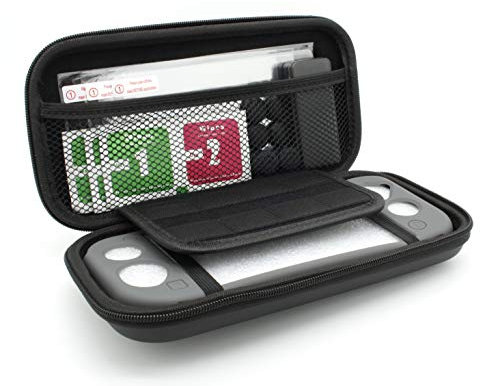 SK Games 12in1 Starter Kit für Nintendo Switch Lite [ Tasche, Silikonhülle, 6 Daumenkappen, 3 Schutzfolien und Spielebox ]