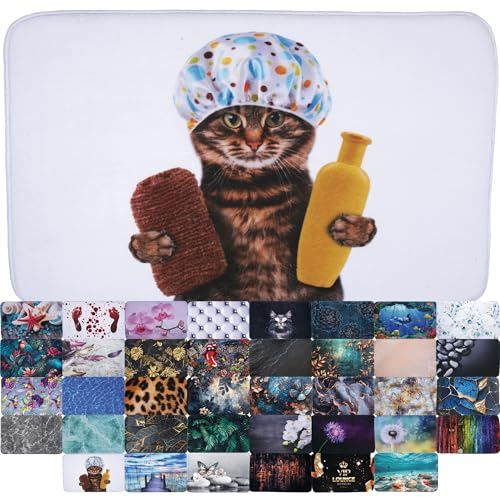 Sanilo Badteppich, viele schöne Badematten zur Auswahl, Badvorleger sehr weich und rutschfest, waschbar und schnelltrocknend (Shower Cat, 70 x 110 cm)