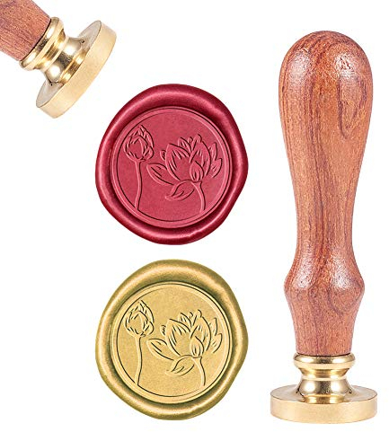 craspire Wachs-Siegel-Stempel, Siegelwachsstempel Chinesischer Lotus Blume Retro Holzstempel Wachssiegel 25 mm Abnehmbar Messingdichtung Holzgriff Für Umschläge Einladungen