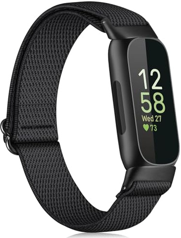 FINTIE Elastisch Armband Kompatibel mit Fitbit Inspire 3, Schwarz | Nylon Loop Ersatzarmband Verstellbar Dehnbar Uhrenarmband