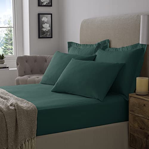100% Brushed Cotton Flannelette 25CM/10 Fitted Sheet | Luxury Warm Flannel Fitted Sheets/Pillowcases (Dark Green, Double)
