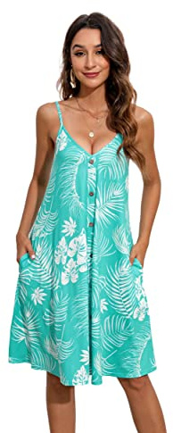 Enmain Robe d'été décontractée sans Manches pour Femme avec col en V et Bretelles Spaghetti avec Poches pour la Plage hawaïenne L