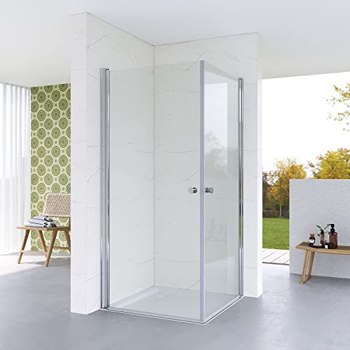 Duschkabine Eckeinstieg mit Drehtüren 100x100 x 187 cm Eckdusche Pendeltüren Duschabtrennung Ecke Doppeltüren Schwingtüren Bodengleich Barrierefreie Duschwand Glas Sicherheitsglas Echtglas klar 5 mm