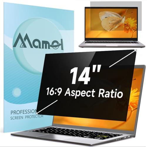 Mamol Laptop Privacy Screen 14 Inch 16:9 Aspect, Anti Glare Blue Light Privacy Filter Protector, Removable 14 in Security Shield Compatible With Hp/Dell/Acer/Lenovo/ThinkPad/Samsung/Asus/Sony