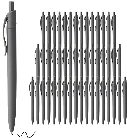 deegtran Pens Bulk, 50 Pack No Bleed Grey Barrel Black Ink Click Pens, Wholesale Retractable Ballpoint Pens, Pen Medium Point, Smooth black Ink Pen, 1.0MM