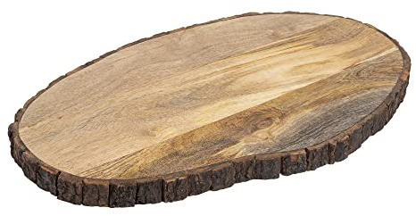 GoCraft Tagliere ovale in legno con bordo in corteccia d'albero, taglio in legno di mango, tagliere, preparare, servire tavola con manico | Piatto di salumi - 43,2 x 25,4 cm [CC0343-RW]