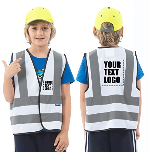AYKRM Personalisierte bedruckbare Weiß Warnweste für Kinder 6-9 Jahre Sicherheitsweste Schutz für Jungs Mädchen