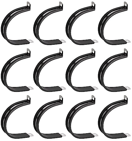 sourcing map 12Pcs 2 Inch(50mm) Cable Clamp 304 Stainless Steel Rubber Cushioned Insulated Clamp R Shape Metal Clamp for Tube Pipe Wire