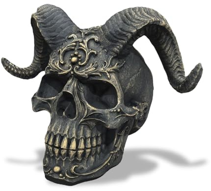 Tuzsocr Totenkopf Figur Dämon Schädel, Gothic Deko, Kunstharz, 14 cm | Dekorative Schädel-Skulptur für Gothic und Halloween, ideal als Schreibtisch-Ornament, individuelles Wohnaccessoire