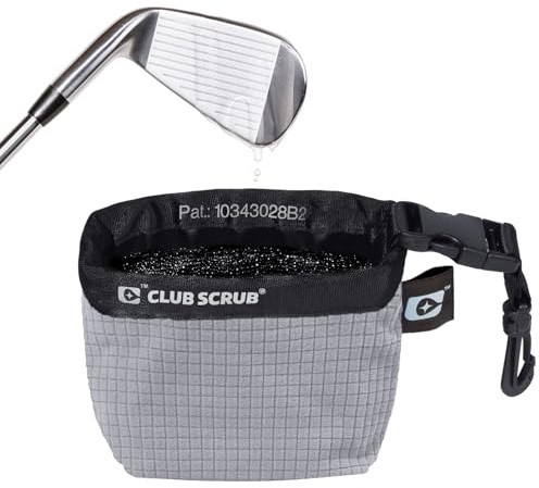 Club Scrub Golf Club and Golf Ball Cleaning Bag, Waterproof Clean Face Technology Liner, Perfectly Dry Microfiber Exterior, Detachable Clip, Machine Washable, Cleans Club Grooves, Gray Pro