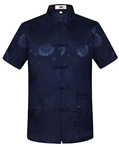 Rubruan Chinesisches Sommer Hemd Tang-Stil - Traditionelle Herren Kleidung Tangzhuang Kostüm Freizeithemd Shirt Kampfkunst Kung Fu Tai Chi Trainingskleidung Kurze Ärmel Uniform