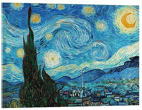 Posterlounge Notte stellata, 1889 Stampa su vetro acrilico di Vincent van Gogh 70 x 50 cm Blu Quadri Decorazione per pareti