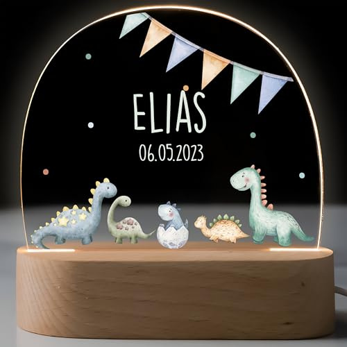 Kidsmood - Individualisiertes Nachtlicht für Babys - Dimmbare LED Nachtlampe für Kinder-Zimmer - Nachttischlampe als personalisierte Geschenke Kinder, Baby-Geschenk zur Geburt [Dinosaurier]