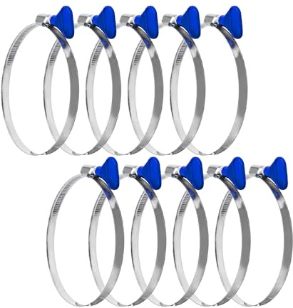 POWERTEC 70260V 4 Inch Key Hose Clamp, Thumb Screw Key Adjustable Stainless Steel Hose Clamps for Dust Collection, Dust Collector and Dryer Vent Hose, Pipe Clamp, RV Clamp, Worm Gear Clamp, 10 Pack