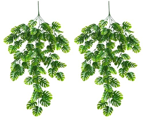 Künstliche Pflanzen Monstera Hängend, 2 Stück Künstliche hängende Pflanzen, künstliche grüne Efeu hängende Pflanzen, für Hochzeit, Garten, Balkon, Schlafzimmer, Innenwanddekoration (80 cm)