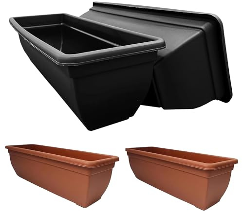 STORM TRADING GROUP Bellpot Trough Winchester Plastic Plant Pot Rectangle Flower Planter For Home, Windows, Gardens, Patio, Greenhouses & Balconies (2, Black/Ebony)