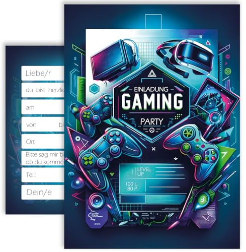 E&G Klasse 10 Kinder Einladungskarten Einladung Kindergeburtstag Gaming Game Gamer Jungen Mädchen Kinder-Geburtstag Geburtstag Party Einschulung 5 6 7 8 9 10 11 12 13 14