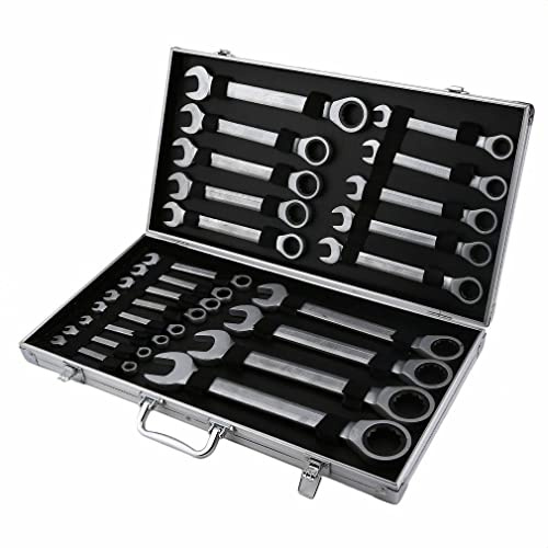 CCAUUB 22pcs Ratchet Wrench Set with a Box, 22-Piece Joint Ring Spanner Set 8-32 mm Ring Mouth Ratchet, Compact, Lightweight and Portable