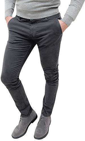 Evoga Pantaloni Casual Uomo Invernali Slim Fit Eleganti Chinos (IT, Numero, 52, Regular, Regular, Grigio Scuro)