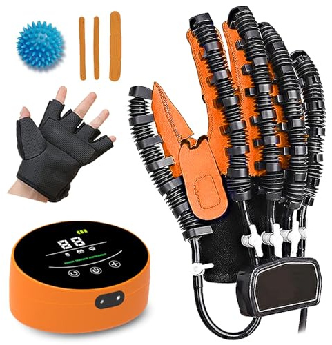 XNKLPY Guantes de Rehabilitación Robótica de Ictus Dispositivo de Rehabilitación Guantes Artritis Dedos Equipo de Entrenamiento de Férula de Ejercicio Dedos Ortesis(Size:Derecha M,Color:Naranja)