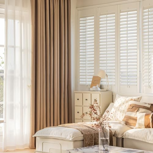 Whoiy Jugendzimmer Vorhänge Kaffee Einfarbig mit Ösen 214 cm Lang, Jacquard Verdunkelnd Gardiene Vorhang Chenille Fenstervorhang für Schlafzimmer Wohnzimmer, 214x86 cm(Höhe x Breite)