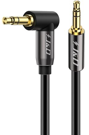 J&D 3.5mm AUX Audio Cable 3.7 m - 1/8 inch Stereo Male to Male Cord, 90° Right Angle Jack, Gold Plated Connectors, Suitable for Phones, Speakers, Car, and Audio Devices