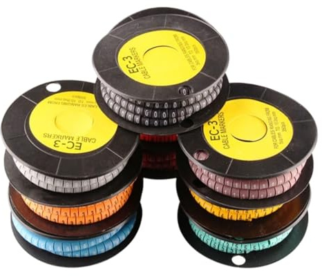 Kabelbeschriftung Kabelmarkierungsetikett, Drahtmarkierungsnummer 0 bis 9, Kabelgröße 1,5 qmm, gemischt, farbige PVC-Kabelmarkierungen, Isolationsmarkierung EC-0, 1000 Stück Kabel Beschriftung(Color:E