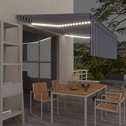 Iiaky Gelenkarmmarkise Einziehbar mit Jalousie LED Balkonmarkise Klemmmarkise Balkon Markise Einziehbare Markise Gelenkmarkise 4,5x3m Blau & Weiß