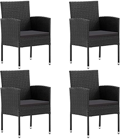 vidaXL Gartenstühle 4 STK., Gartenstuhl mit Kissen Stahlrahmen, Gartensessel Stuhl für Garten Balkon Terrasse, Sessel Stuhlset Gartenmöbel, Schwarz Poly Rattan