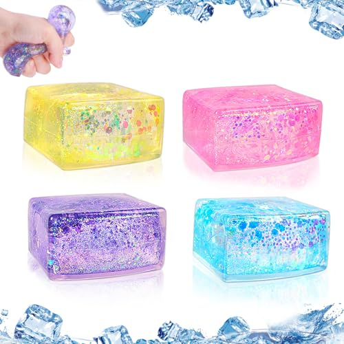 4 pezzi Cubi Di Stress Ghiaccio,Fidget Cube Ghiaccio,Oggetti Antistress Adulti,Pallina Antistress Fidget Cube Freezer,Utilizzato per Squishy Ball Il Sollievo Dall'Ansia