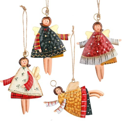 Andibro Vintage Christmas Tree Ornaments, 4Pcs Angel Xmas Hanging Decorations Metal Angels Christmas Ornaments for Holiday Party Craft Home Decor 4Inch