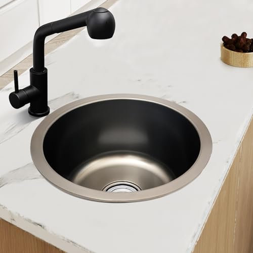 ieLsngai Rundes Waschbecken Edelstahl Spülbecken 36 cm, Modern Minimalistisch, Einbauwaschbecken, Rund, 201er Edelstahl, Polypropylen, Nano-Beschichtung, Pop-Up Abfluss, 1 Loch, Grau