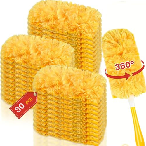 30 Pieces 360 Degree Dust Removal Feather Duster Disposable Cleaning Refill Pack Feather Duster Duster Cloths With Short Handle for Cleaning Pet Hair Dust and Dirt (Yellow)