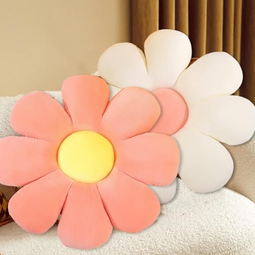 Blume Plüsch Kissen Bodenkissen, 2 Stück Blumenkissen, Kissen Blume, Kissen Blumenform, Plüsch Sofakissen Kuschelkissen, Kissen Sofa, für Kinderzimmer Hause Sofa Dekoration, 40cm x 40 cm (weiß+rosa)