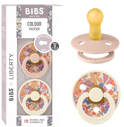 BIBS Liberty Dummies | 2 Colour Natural Rubber Latex Soothers | BPA Free Dummy | Round Nipple Pacifier | Designed & Made in Denmark | June Blossom Blush Mix | Size 2 | 6+ Months
