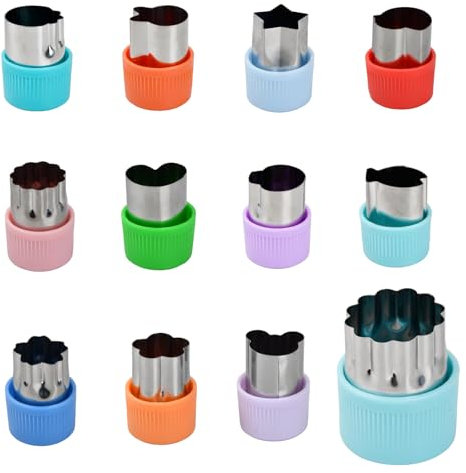 Paquete de 12 Cortadores de Galletas De Verduras para Niños con Mango Protector, Cortadores de Acero Inoxidable, Forma de Estrella de Animales, Extraíbles, para Hornear Galletas, Decorar Pasteles