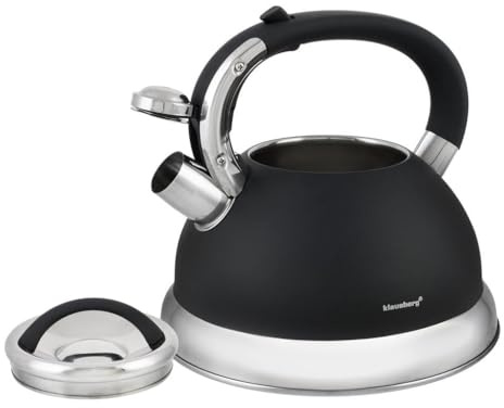 Klausberg Schwarz matt Edelstahl Flötenkessel Teekessel Wasserkessel 2.8 Liter KB-7285