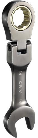 QUARKZMAN Llave Combinada de Trinquete con Cabeza Flexible 14mm Métrica 72 Dientes Acero CR-V Niquelado Llave de Trinquete con Cabeza Flexible para Tuercas y Pernos