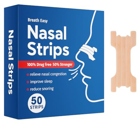 Nasal Strips for Snoring Relief – 50 Pieces, Drug-Free Anti-Snoring Solution for Better Breathing – Relieves Nasal Congestion from Colds & Allergies – Improves Sleep Quality – for Men & Women