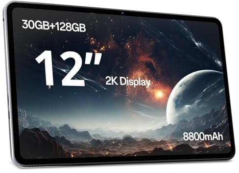 SVITOO 12 Inch Android 16 Tablet with Gemini AI, 2K FHD (2000×1200) Display, 30GB RAM (6GB + 24GB Virtual) + 128GB ROM, Octa-Core, 8800mAh Battery, WiFi 2.4G/5G, BT 5.0, GPS