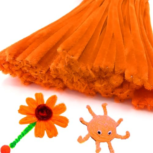 Pfeifenreiniger Blumen, 100 Stück Pfeifenputzer zum Basteln, Pfeifenreiniger zum Basteln für Blumenstrauß DIY Dekorationen (Orange)