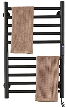 LYMGRZ Scaldasalviette Elettrico per Bagno, Barra di Asciugatura a Parete con 10 Barre, asciugatrice con Timer, con o Senza Cavo, scaldasalviette e asciuga (Nero Opaco), Spina