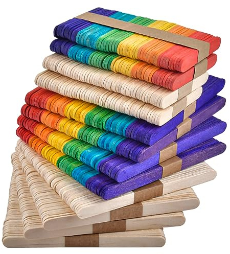 600stk Eisstiele Holz Basteln und Bunte Holzstäbchen Basteln in 2 Größen, Holzstäbe Eisstäbchen Holzstäbchen Holzspatel zum Basteln Eisstäbchen Holz Mundspatel Eisstäbe Holzeisstiele für DIY Handwerk
