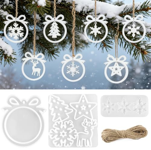 Silikonformen GießFormen,4 Stück Silikonform Weihnachten Anhänger,Silikonform Weihnachten,Silikonformen Gießformen Weihnachten,Schneeflocke Weihnachtsbaum Sterne Elch,für Weihnachtsdekorationen