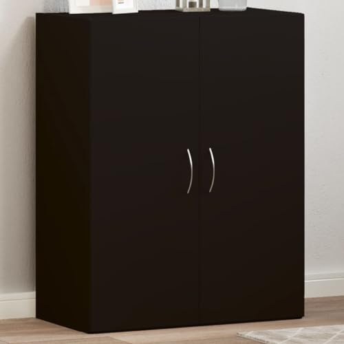 Mokuyary arkivskåp svart 60 x 32 x 77,5 cm trämaterial kontorsskåp med 2 dörrar och hyllor, förvaringsskåp kontorsmöbler förvaringsskåp för vardagsrum, kontor