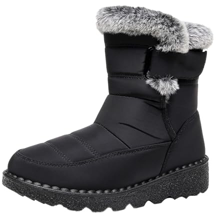 Stivali da Neve Uomo Donna Invernali Impermeabili Pelo Calde con Bassi e Strappo Stivaletti Dopo Sci Scarpe Neve Antinfortunistiche Anfibi Militari Sneakers Antiscivolo per Montagna Trekking,Nero,45